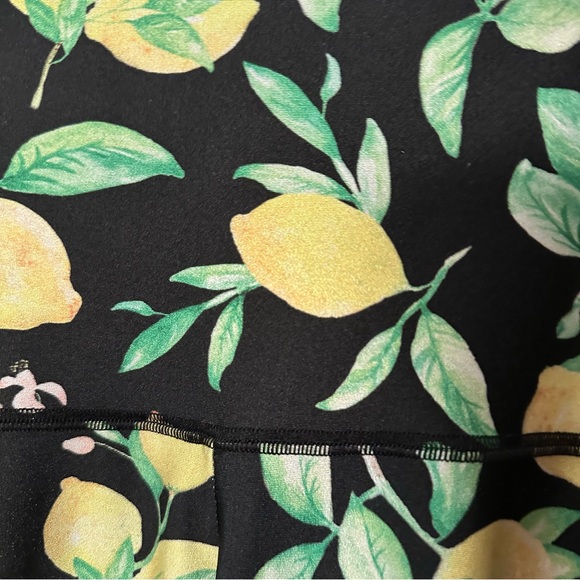Emily HSU Designs Black High Waisted Lemon Print Pink & White Striped Leggings S - Picture 6 of 15